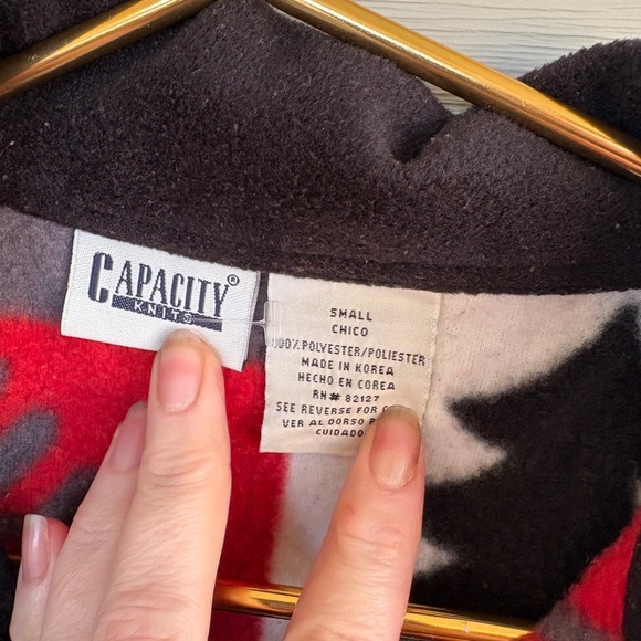 CAPACITY vintage 90s fleece holiday button down shirt jacket winter oversized S - Picture 3 of 12